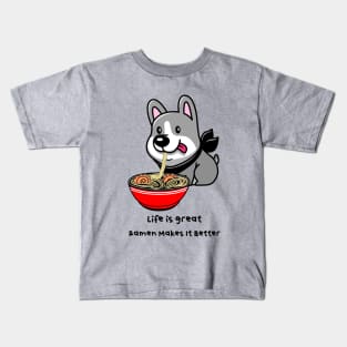 RAMEN Life Cute Kawaii  Dog Noodle Bowl Quote Kids T-Shirt